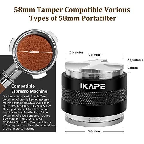 IKAPE Coffee Products, 58mm Coffee Distributor & Hand Tamper, Adjustable Depth Espresso Distributor Fits All 58mm Espresso Portafilter, Compatible with Rancilio, Gaggia Portafilter (Black) - Image 2