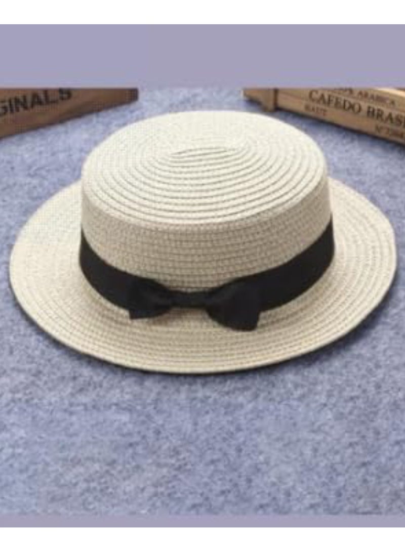 قبعة الشمس القش للنساء ، الفتيات لطيف الصيف بيتش كاب طوي قناع مرنة حافة واسعة مع Bowknot OFF WHITE - Image 3