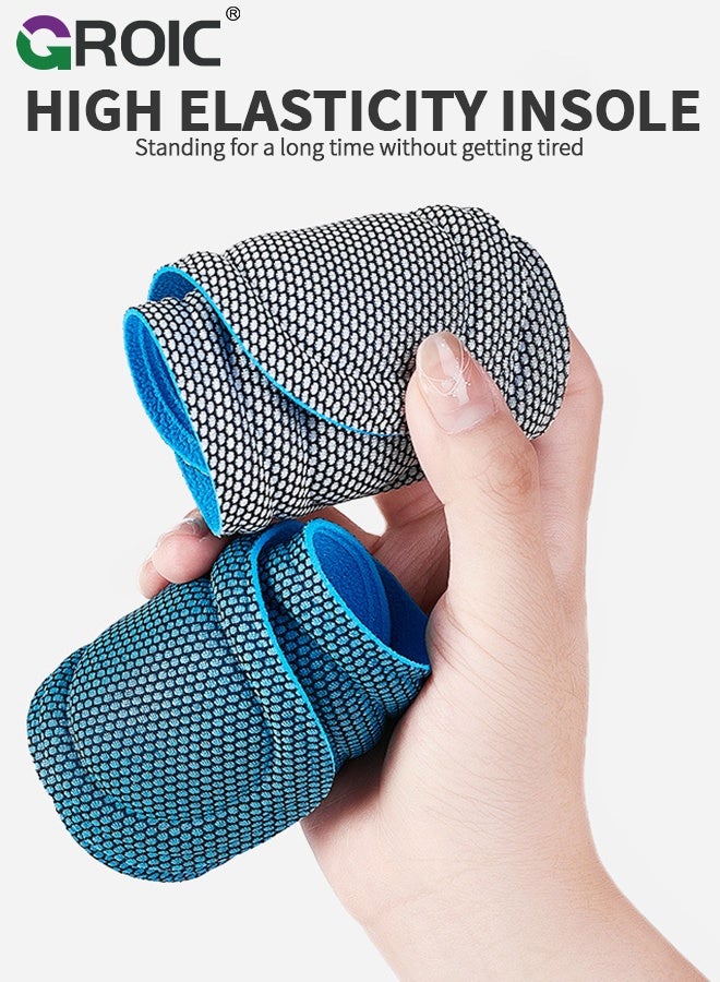 جرويك عبوة من 3 نعلات أحذية مضادة للرائحة بخلاصة الأعشاب - بطانة سحابية قابلة للتهوية للرجال والنساء، نعل داخلي للخطوات مع دعم لقوس القدم لتخفيف آلام القدم وتقليل التعب، قابلة للقص لتناسب المقاس - 2 أزرق + 1 رمادي - مقاس 43-44 - Image 3