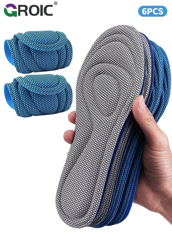 3-Pack Herbal Anti-Odor Shoe Insoles - Cloud Cushioning Breathable Inserts for Men & Women, Steppers Insoles with Arch Support for Foot Pain Relief and Fatigue Reduction,Trim to Fit - 2 Blue + 1 Gray - Size 43-44