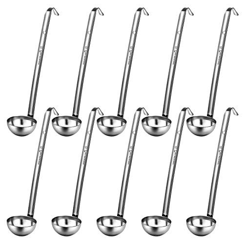Potchen Potchen 10 Pieces Stainless Steel Soup Ladle Sturdy Soup Ladle with Long Handles Portion Control Serving Spoons for Cooking Sauce Kitchen Home2 oz 