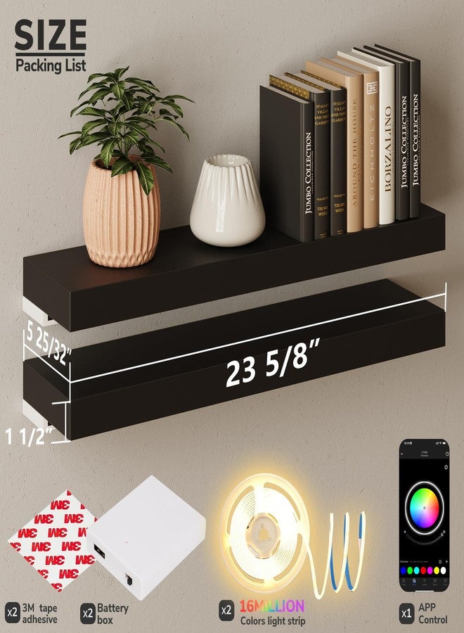 BAMEOS أرفف عائمة من باميوس مزودة بإضاءة LED للجدار، أرفف متينة بإضاءة RGB، أرفف عرض مثبتة على الحائط، طقم من قطعتين، رف معلق للحمام، غرفة النوم، المطبخ، غرفة المعيشة، أسود - Image 5