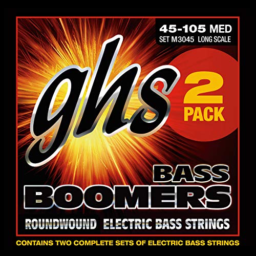 GHS Strings M3045-2, 4-String Bass Boomers, Nickel-Plated Electric Bass Strings, Long Scale, Medium, Pack of 2 (45-105),BLACK - Image 1