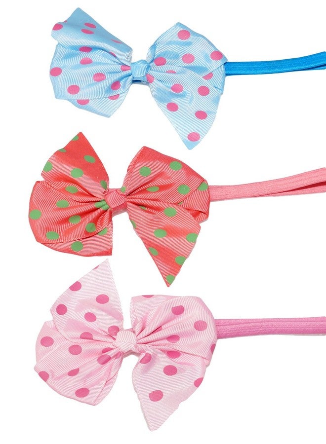 Fok Set Of 9 Bow Elastic Multi Color Head Bands For Babies (Random Design) - Image 5