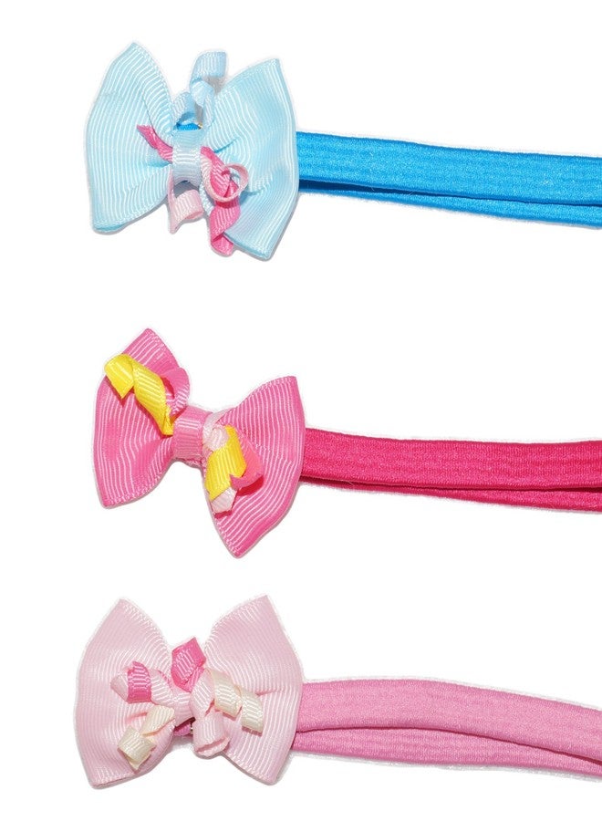 Fok Set Of 9 Bow Elastic Multi Color Head Bands For Babies (Random Design) - Image 4