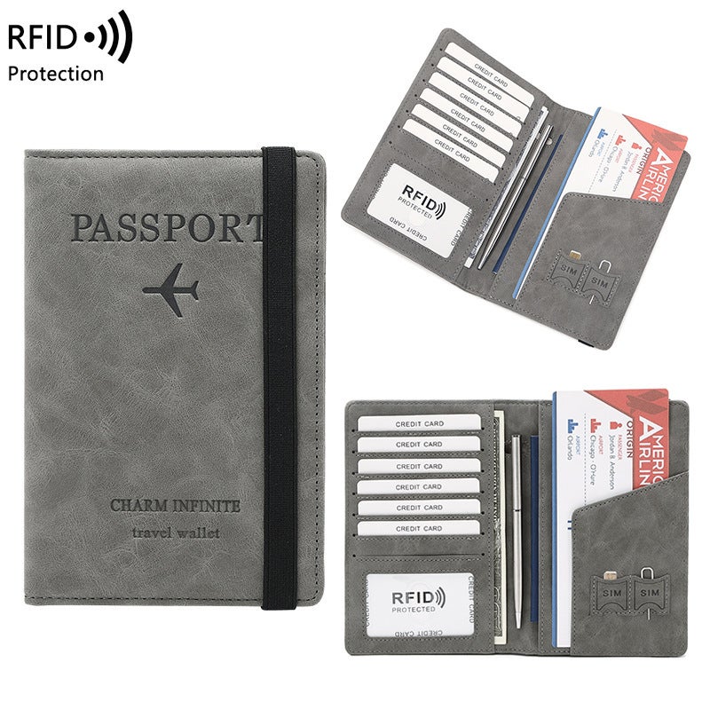 Multifunctional Solid Color PU Leather Wallet, RFID Blocking Design Portable Daily Storage Purse for Cards Cash Coin Business Use - Image 1