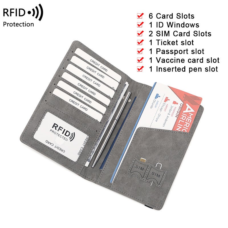Multifunctional Solid Color PU Leather Wallet, RFID Blocking Design Portable Daily Storage Purse for Cards Cash Coin Business Use - Image 3