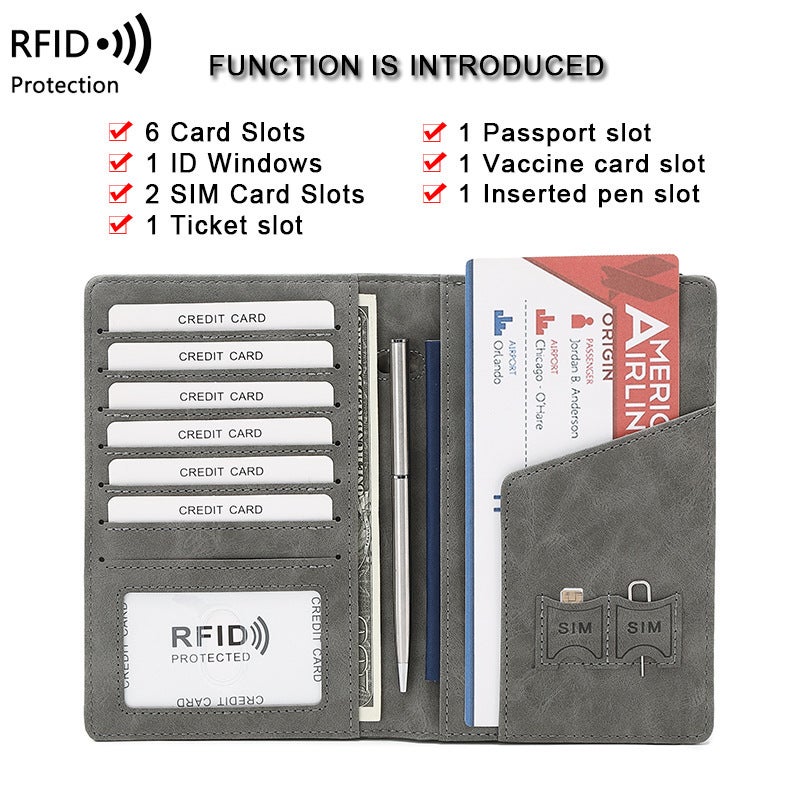Multifunctional Solid Color PU Leather Wallet, RFID Blocking Design Portable Daily Storage Purse for Cards Cash Coin Business Use - Image 2