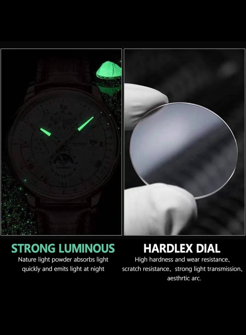 POEDAGAR ساعة رياضية للرجال من الفولاذ المقاوم للصدأ بتقنية الكوارتز التناظرية مقاومة للماء مضيئة 40 مم - Image 2