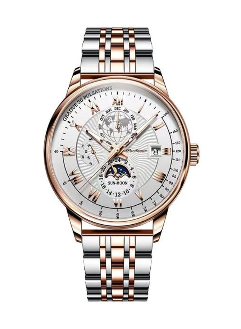 POEDAGAR ساعة رياضية للرجال من الفولاذ المقاوم للصدأ بتقنية الكوارتز التناظرية مقاومة للماء مضيئة 40 مم - Image 1