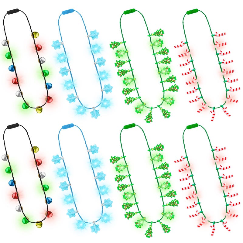 Traplace 8PCS Christmas Light Up Necklaces 3 Modes Xmas Bell Necklace with Bulbs Xmas Tree Candy Cane Vibrant Christmas Party Favors LED Xmas Accessories Ugly Sweater Party Favors Festive Decorative - Image 3