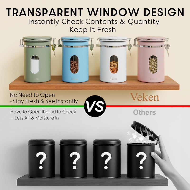 Veken Coffee Canister with Window, Easter Gifts Airtight Stainless Steel Container with Lids, Home Kitchen Food Storage Jars for Grounds, Beans, Tea, Flour, Cereal, Sugar, Basket, Scoop, 22OZ, Green - Image 5