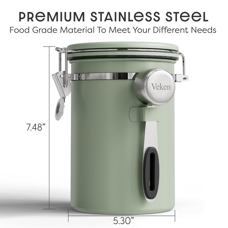 Veken Coffee Canister with Window, Easter Gifts Airtight Stainless Steel Container with Lids, Home Kitchen Food Storage Jars for Grounds, Beans, Tea, Flour, Cereal, Sugar, Basket, Scoop, 22OZ, Green - Image 2