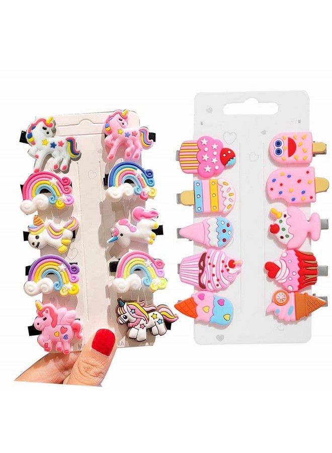 Rapid Rainbow Unicorn & Ice Cream Hair Clips Combo Baby Hairpin For Kids Girls Toddler Barrettes Hair Accessories Pack Of 20 - Image 2