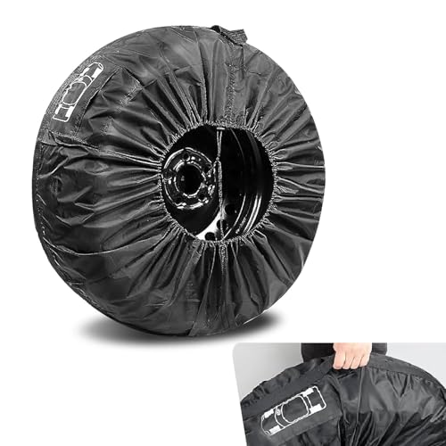 Opuweiy 1 PC Spare Tire Cover 190T Polyester Taffeta Spare Tire Protector with Pocket 1318 Diameters Waterproof Wheel Storage Bag Universal for Most Cars Trucks SUVs Black S - Image 1
