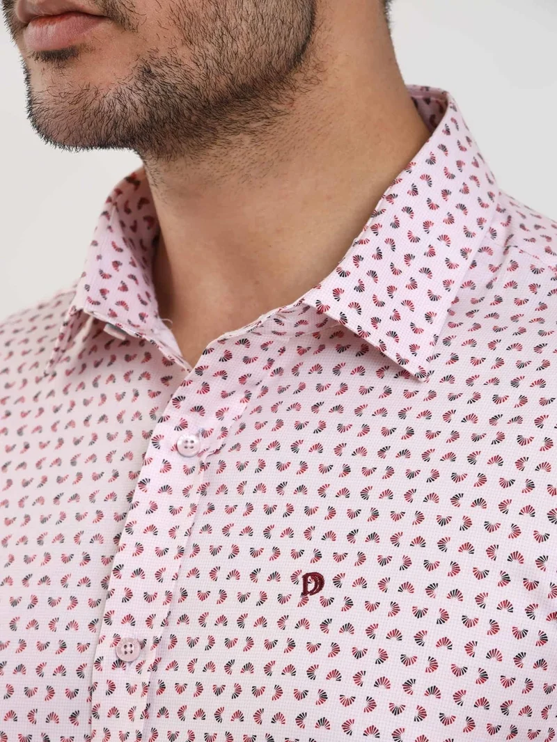 Dufy Red Men's Slim Fit Checked Brent Collar Long Sleeve Shirt - 102404