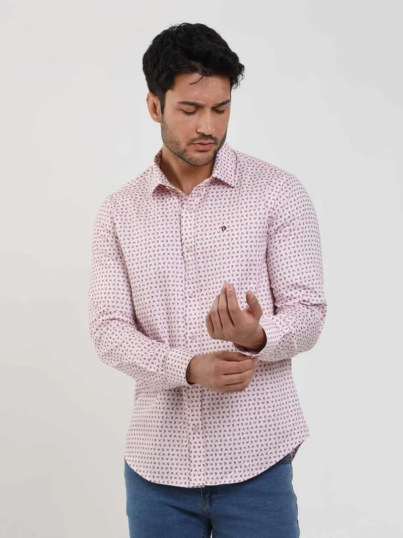 Dufy Red Men's Slim Fit Checked Brent Collar Long Sleeve Shirt - 102404