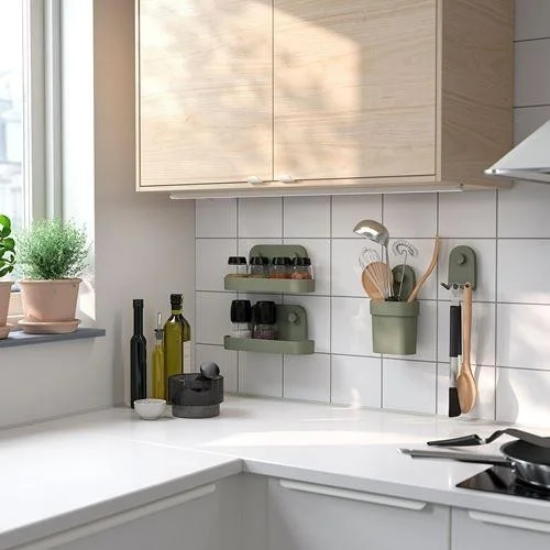 أيكيا Suction Cup Organization Shelf Olive Green Meridyendukkan 28 cm Bathroom-Kitchen Hanging