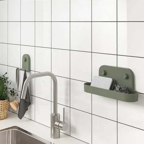 أيكيا Suction Cup Organization Shelf Olive Green Meridyendukkan 28 cm Bathroom-Kitchen Hanging