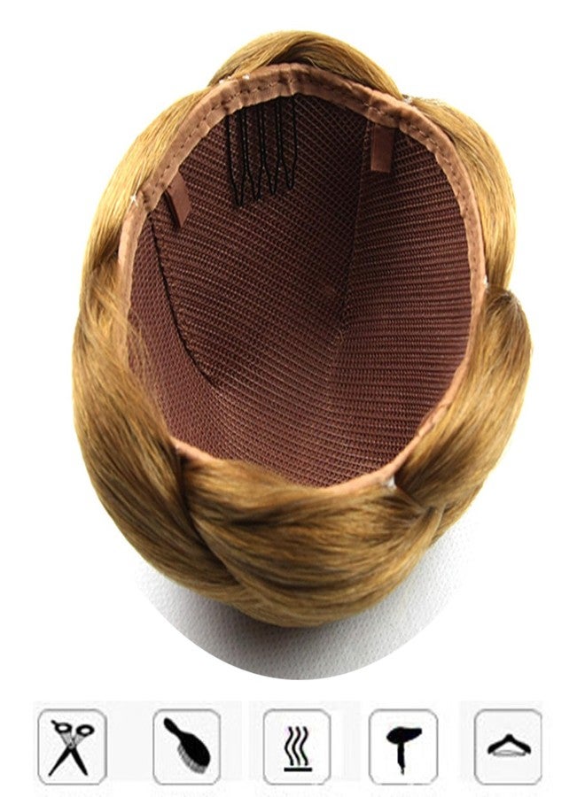 فانين ربطة شعر صناعية على شكل كعكة، ربطة شعر طبيعية مضفرة على شكل كعكة دونات، وصلات شعر على شكل كعكة، تسريحة شعر مرفوعة على شكل كعكة فضائية للنساء (أشقر فراولة داكن) - Image 3