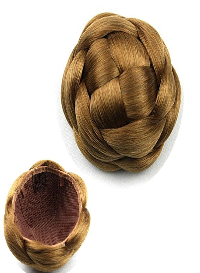فانين ربطة شعر صناعية على شكل كعكة، ربطة شعر طبيعية مضفرة على شكل كعكة دونات، وصلات شعر على شكل كعكة، تسريحة شعر مرفوعة على شكل كعكة فضائية للنساء (أشقر فراولة داكن) - Image 1