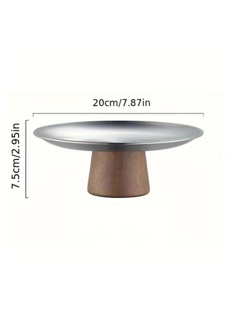 Arabest 1pc Stainless Steel Tall Fruit Tray with Wooden Base - Decorative Platters Stainless Steel Storage Organizer Tray for Perfume Jewelry/Cosmetic/Kitchen Tableware/Towel/Tea/Fruit (Sliver)  - Image 5