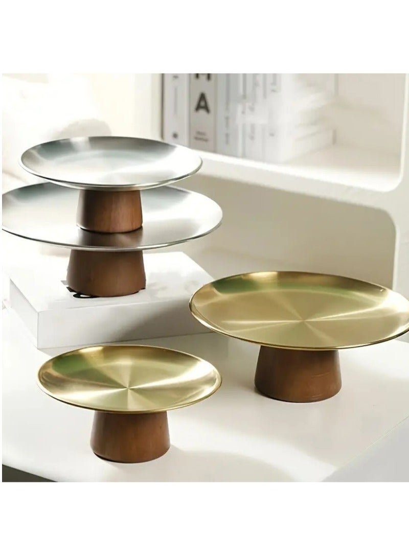 Arabest 1pc Stainless Steel Tall Fruit Tray with Wooden Base - Decorative Platters Stainless Steel Storage Organizer Tray for Perfume Jewelry/Cosmetic/Kitchen Tableware/Towel/Tea/Fruit (Sliver)  - Image 3