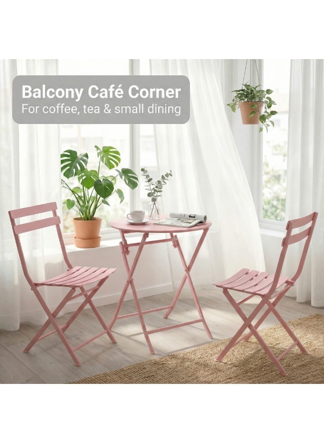 صن رايز طقم بيسترو خارجي قابل للطي 3 قطع، طاولة حديد دائرية وكرسيين للحدائق والبلكونة - Image 2