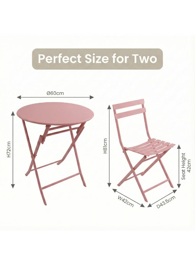 صن رايز طقم بيسترو خارجي قابل للطي 3 قطع، طاولة حديد دائرية وكرسيين للحدائق والبلكونة - Image 5