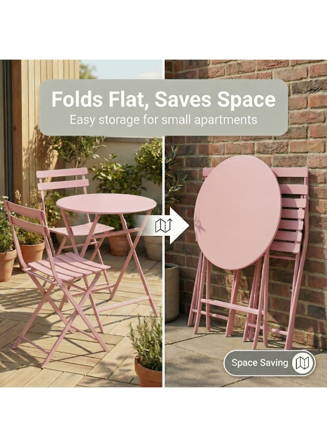 صن رايز طقم بيسترو خارجي قابل للطي 3 قطع، طاولة حديد دائرية وكرسيين للحدائق والبلكونة - Image 3