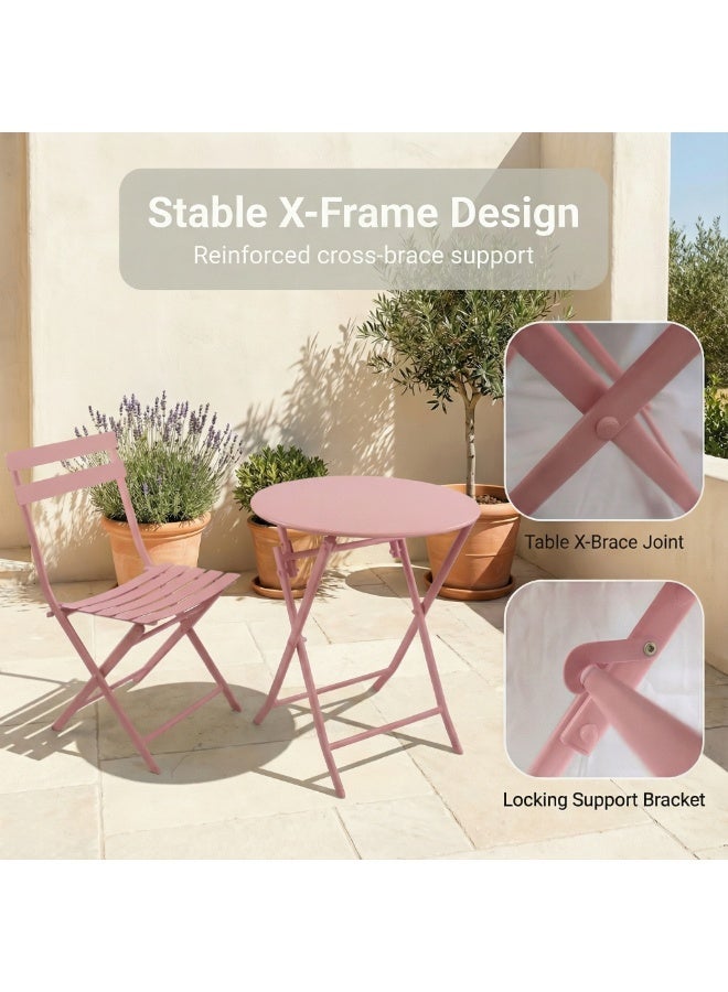 صن رايز طقم بيسترو خارجي قابل للطي 3 قطع، طاولة حديد دائرية وكرسيين للحدائق والبلكونة - Image 4