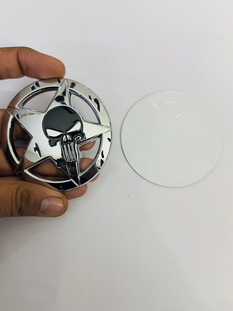 AUTO MT Emblems for Car & Bike Metal Lo.go and Grill Me.tal Lo.go, Auto Accessories for Car Emblem 3D Badge Auto Racing Sport Sticker Grand Tourer Decal. (Round Star Skull Chrome Black Punisher) - Image 1