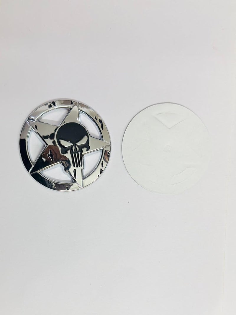 AUTO MT Emblems for Car & Bike Metal Lo.go and Grill Me.tal Lo.go, Auto Accessories for Car Emblem 3D Badge Auto Racing Sport Sticker Grand Tourer Decal. (Round Star Skull Chrome Black Punisher) - Image 2