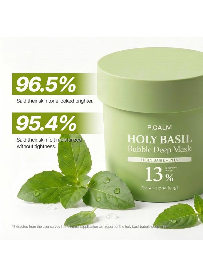 P.CALM Holy Basil Bubble Deep Mask | Blackhead Removal & Pore Cleansing, Purifying Clay Wash-Off Pack, Carbonated Water, for Sensitive Skin | Korean Skincare, 90g / 3.17 oz - Image 5
