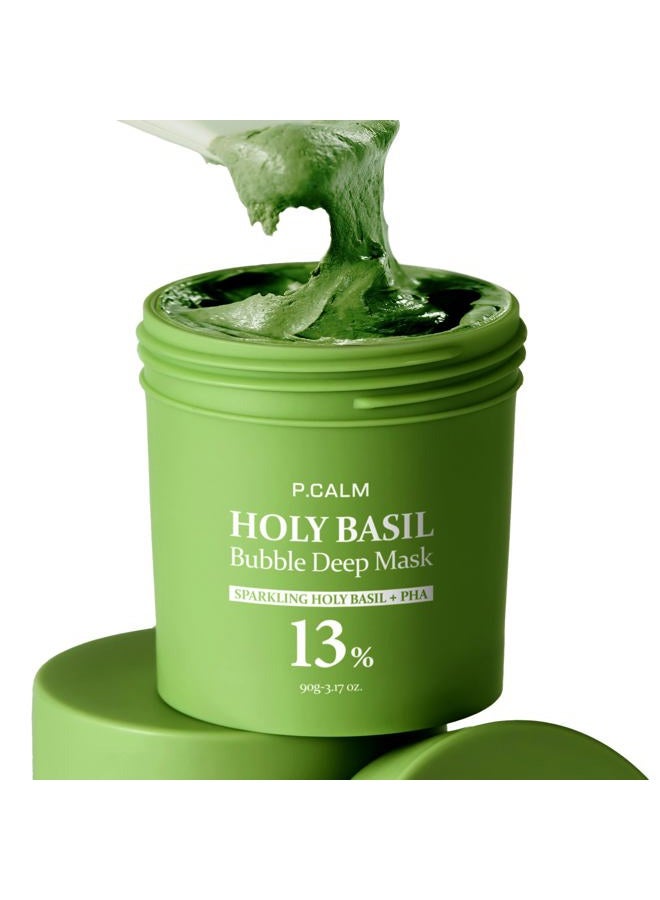 P.CALM Holy Basil Bubble Deep Mask | Blackhead Removal & Pore Cleansing, Purifying Clay Wash-Off Pack, Carbonated Water, for Sensitive Skin | Korean Skincare, 90g / 3.17 oz - Image 1