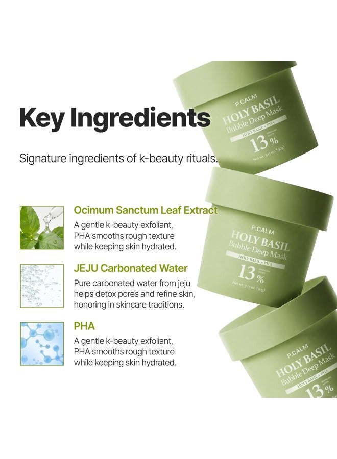P.CALM Holy Basil Bubble Deep Mask | Blackhead Removal & Pore Cleansing, Purifying Clay Wash-Off Pack, Carbonated Water, for Sensitive Skin | Korean Skincare, 90g / 3.17 oz - Image 2