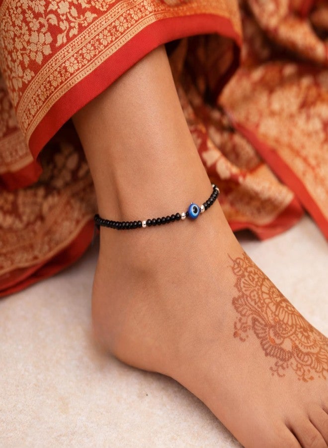 DARSHRAJ 925 Sterling Silver Black Thread Anklet Kala Dora Anklet for Girls and Women with Silver Ball Evil Eye Design - Image 2