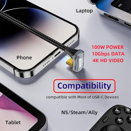 WISTAR USB C to C Cable USB 3.2 Type C 10Gbps 100W Male to Female U Shape Angled Extension Data Cable - Image 3