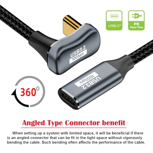 WISTAR USB C to C Cable USB 3.2 Type C 10Gbps 100W Male to Female U Shape Angled Extension Data Cable - Image 5