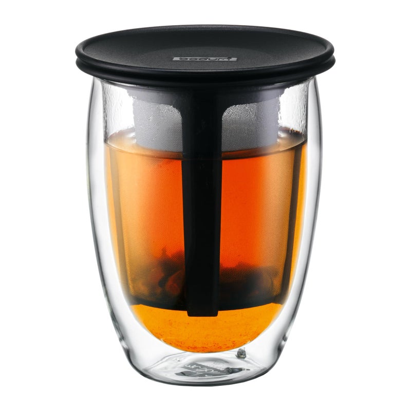 Bodum 12oz Tea Strainer w Lid Double Wall HighHeat Borosilicate Glass Black
