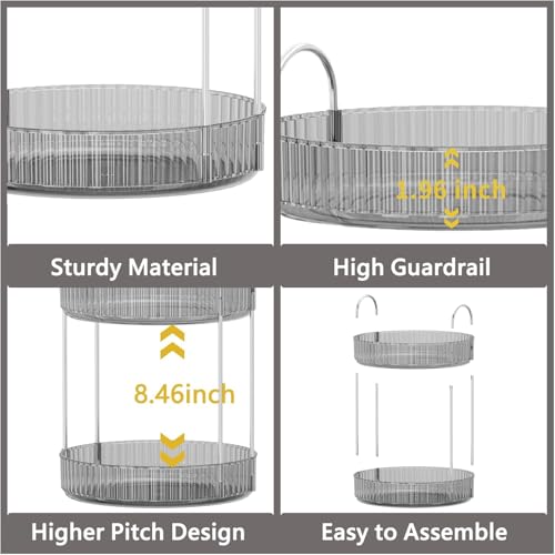 Xacton 360° Rotating Makeup Organiser I High-Capacity Cosmetic & Skincare Storage Rack I Spinning Holder Stand I for Dressing Table, Lipsticks & Accessory (Grey, 2 Tier) - Image 4