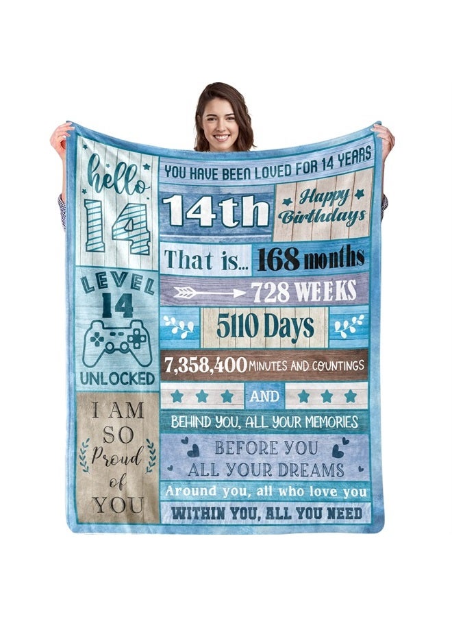 Biapian 14th Birthday Gifts for Boys, 14th Birthday Blanket for Boy 14 Year Old Boy Gift Ideas Birthday Decorations for Boy Blanket Gifts for 14 Year Old Birthday Gift for Boy Son Grandson 50"x60"  - Image 1