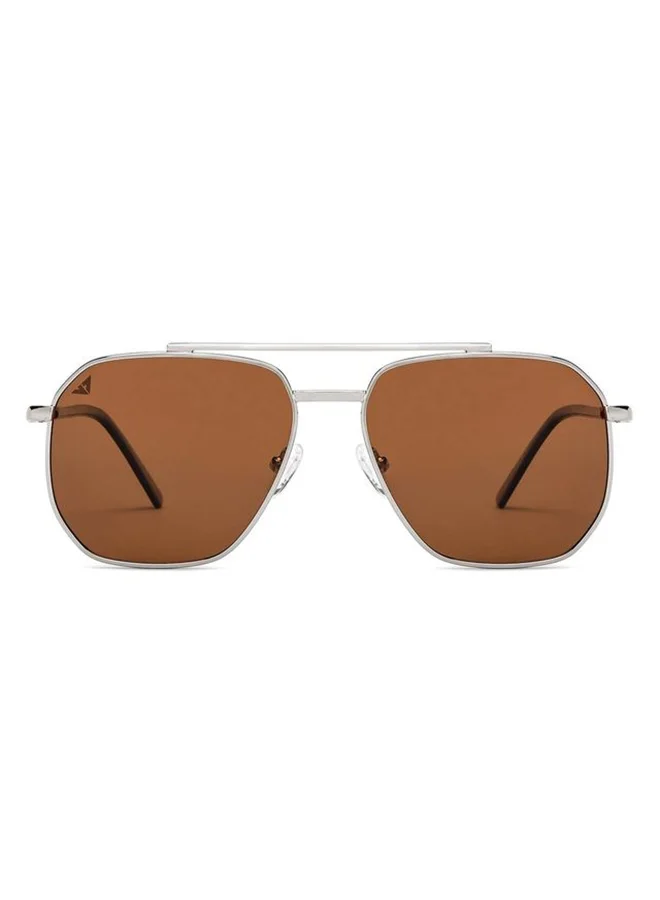 VINCENT CHASE VINCENT CHASE EYEWEAR By Lenskart | Full Rim Square Branded Latest and Stylish Sunglasses | Polarized and 100% UV Protected | Men & Women | Large | VC S12593/P Silver Frame/Lens Brown - Pack of 1