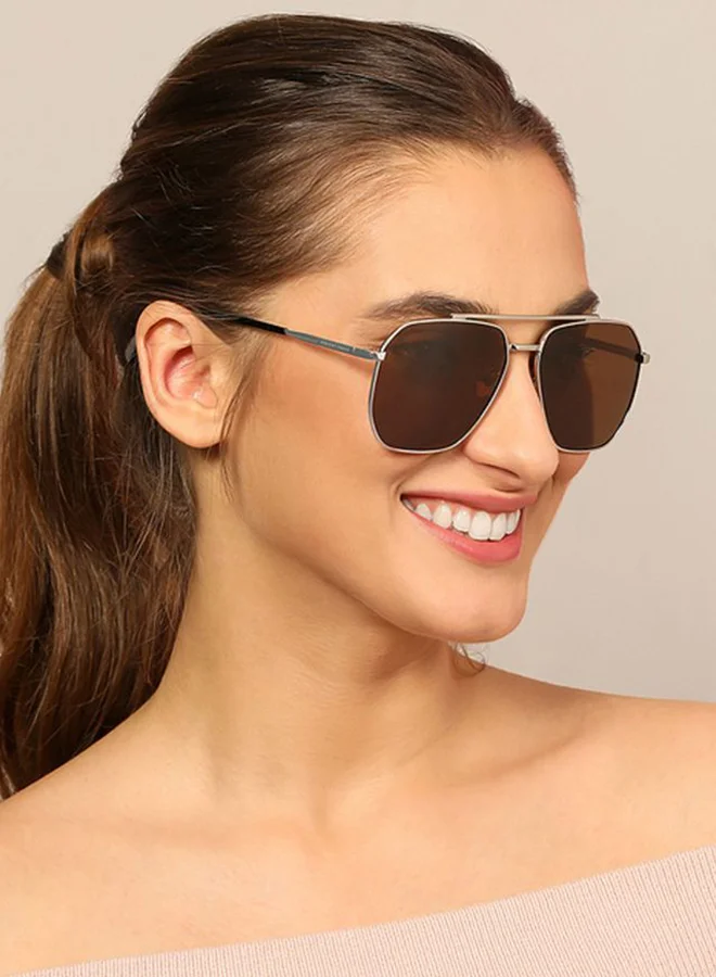 VINCENT CHASE VINCENT CHASE EYEWEAR By Lenskart | Full Rim Square Branded Latest and Stylish Sunglasses | Polarized and 100% UV Protected | Men & Women | Large | VC S12593/P Silver Frame/Lens Brown - Pack of 1