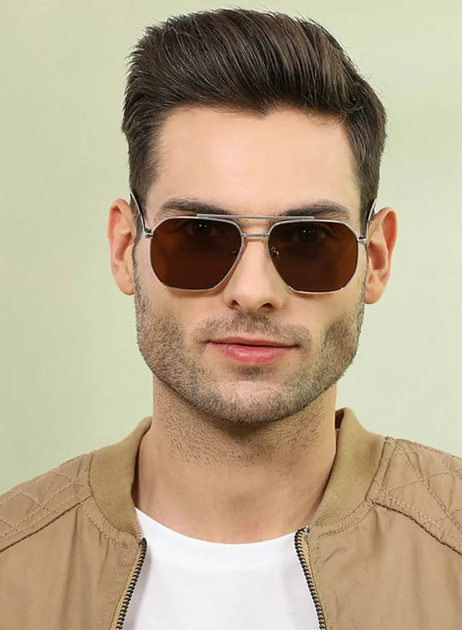 VINCENT CHASE VINCENT CHASE EYEWEAR By Lenskart | Full Rim Square Branded Latest and Stylish Sunglasses | Polarized and 100% UV Protected | Men & Women | Large | VC S12593/P Silver Frame/Lens Brown - Pack of 1