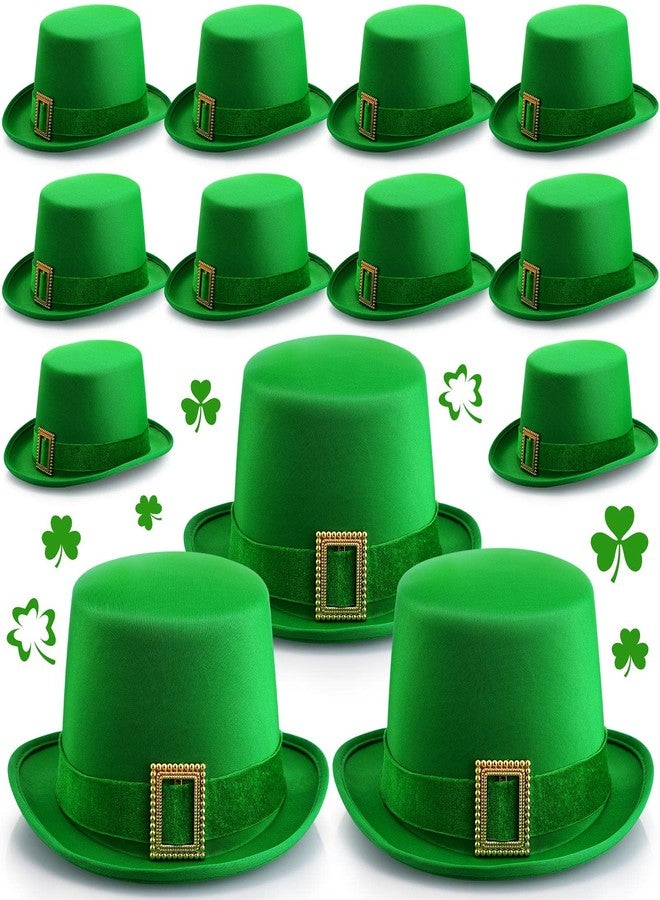 Kigeli 12 Pack St. Patrick's Day Leprechaun Top Hat Green Leprechaun Velvet Hat with Buckle for Halloween Costume (Clover Style) - Image 1