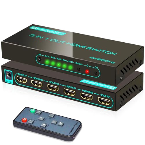 SkycropHD 4K@60Hz HDMI Switch, 5 in 1 Out HDMI 2.0 Switcher with Remote Support Auto Switch, HDR10, Dolby Vision, Dolby Atmos, 18Gbps, CEC - Image 1