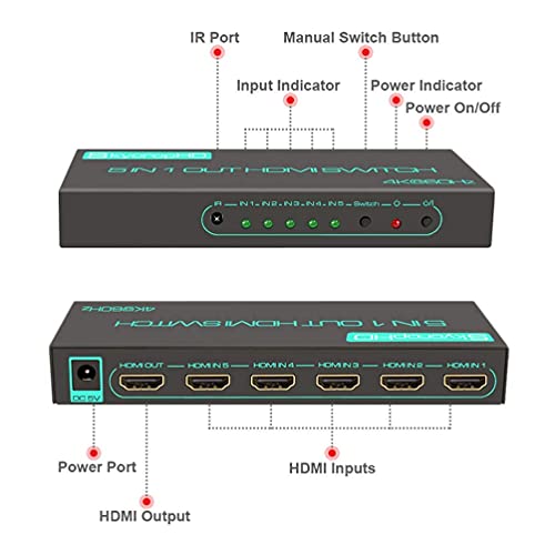 SkycropHD 4K@60Hz HDMI Switch, 5 in 1 Out HDMI 2.0 Switcher with Remote Support Auto Switch, HDR10, Dolby Vision, Dolby Atmos, 18Gbps, CEC - Image 4