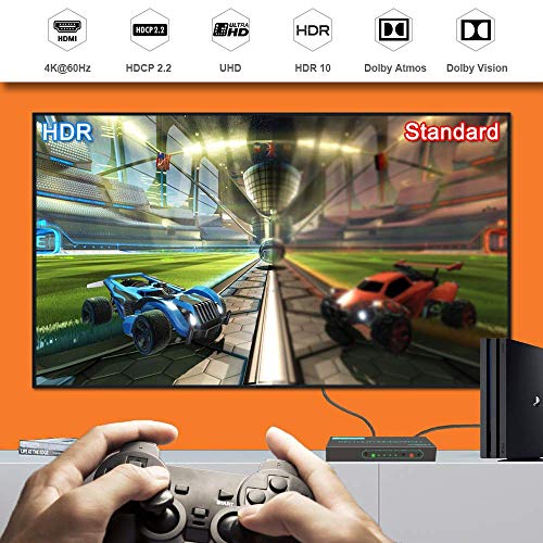 SkycropHD 4K@60Hz HDMI Switch, 5 in 1 Out HDMI 2.0 Switcher with Remote Support Auto Switch, HDR10, Dolby Vision, Dolby Atmos, 18Gbps, CEC - Image 3