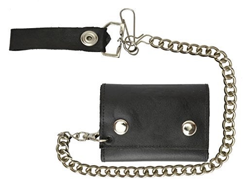 Marshal BLACK GENUINE LEATHER Trifold Biker's Wallet ID Card Holder w/Chain Skull - Image 4